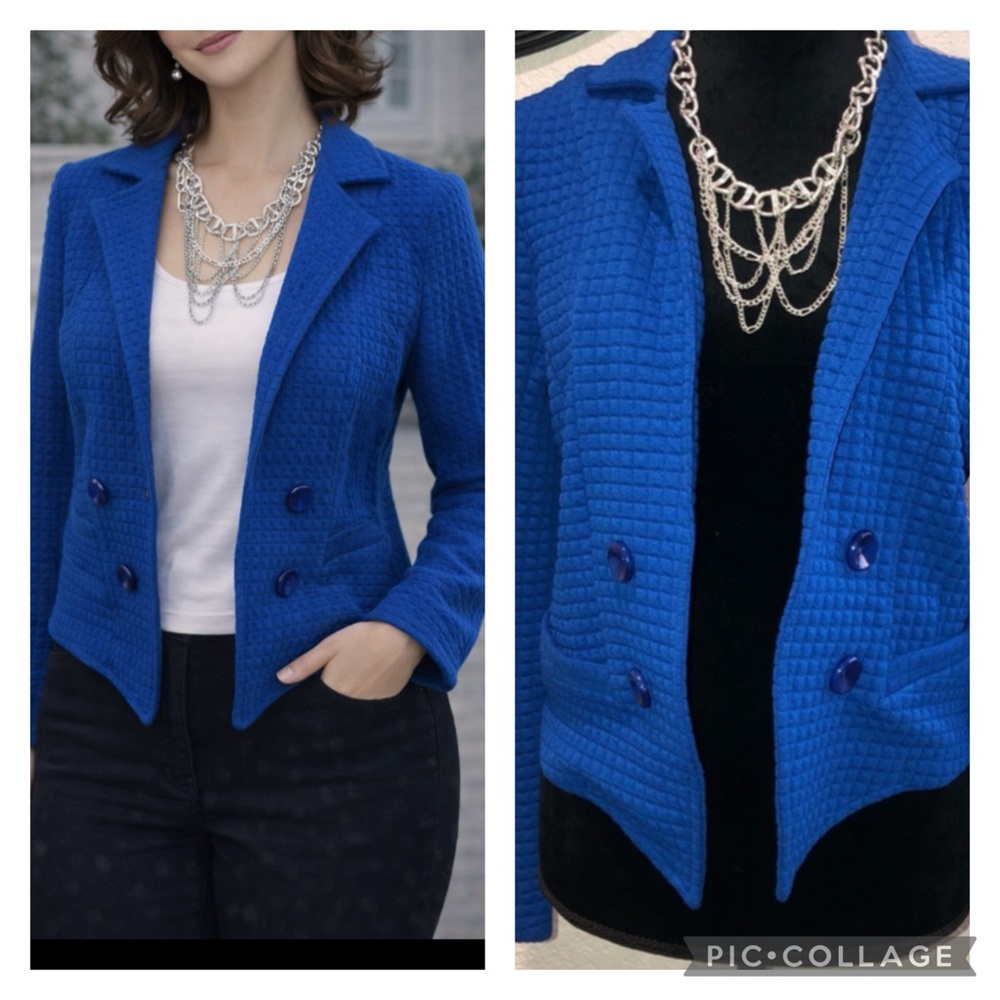 Bright royal blue quilted blazer-style jacket